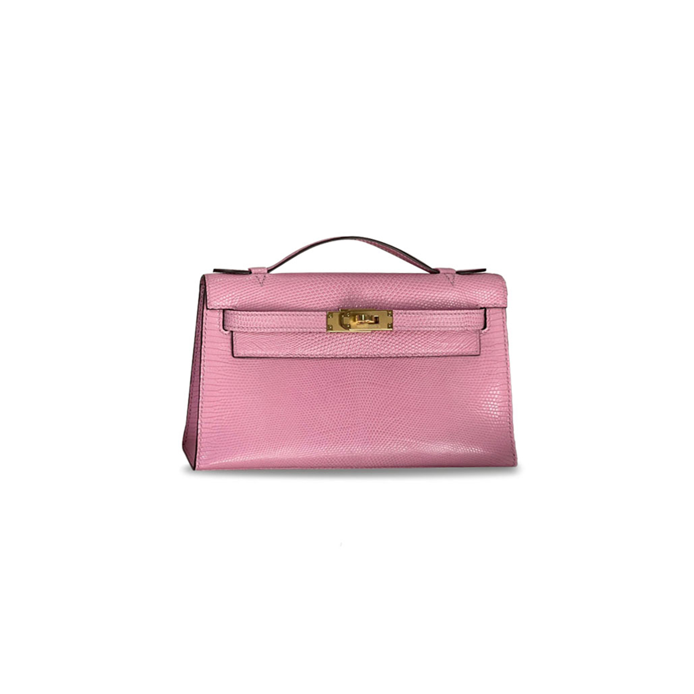 HERMÈS MASTER MINI KELLY POCHETTE LIZARD SKIN MILKSHAKE POWDER GOLD BUCKLE (22*14*7cm)